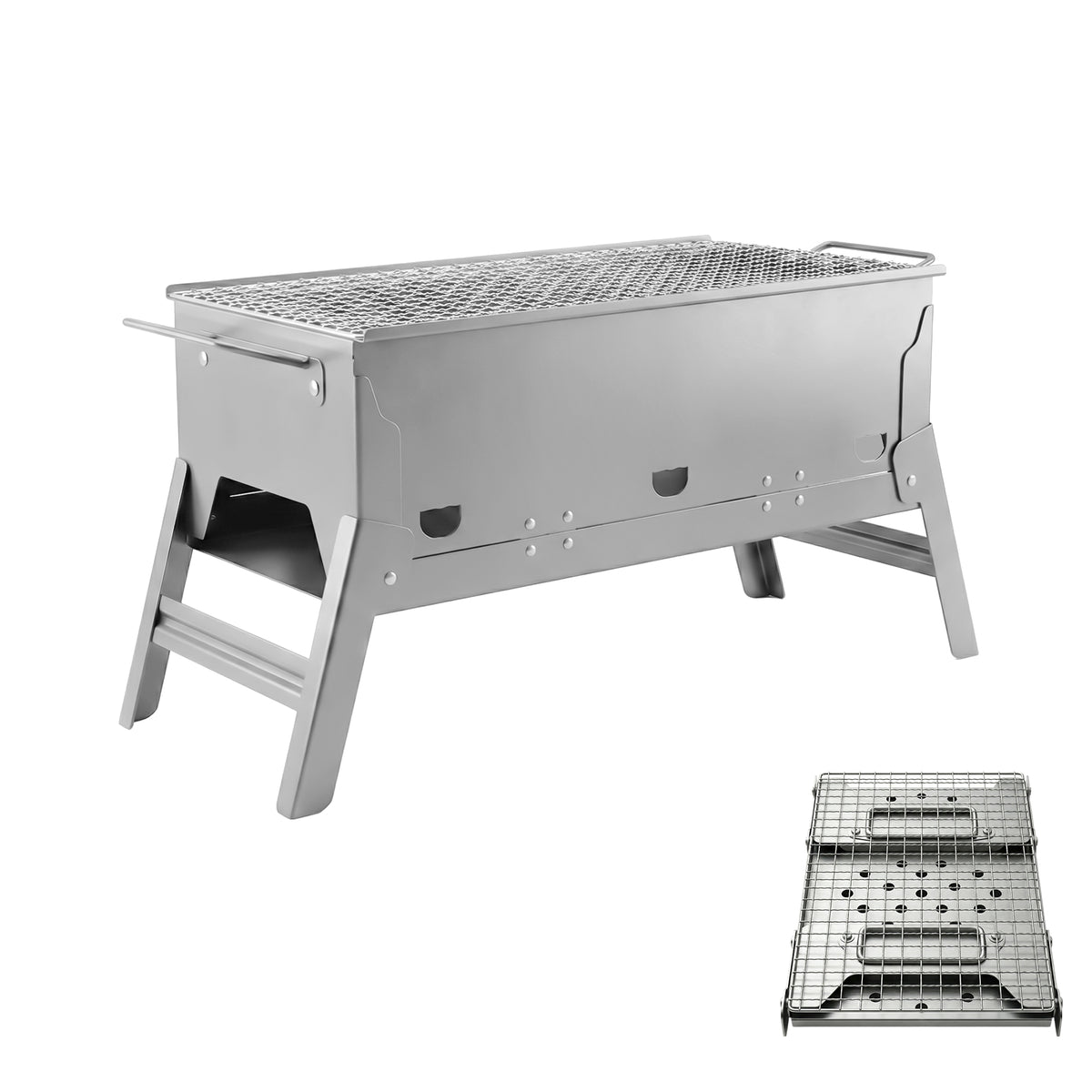 Portable Stainless Steel Charcoal BBQ Grill – Foldable Outdoor Camping Barbecue image 0