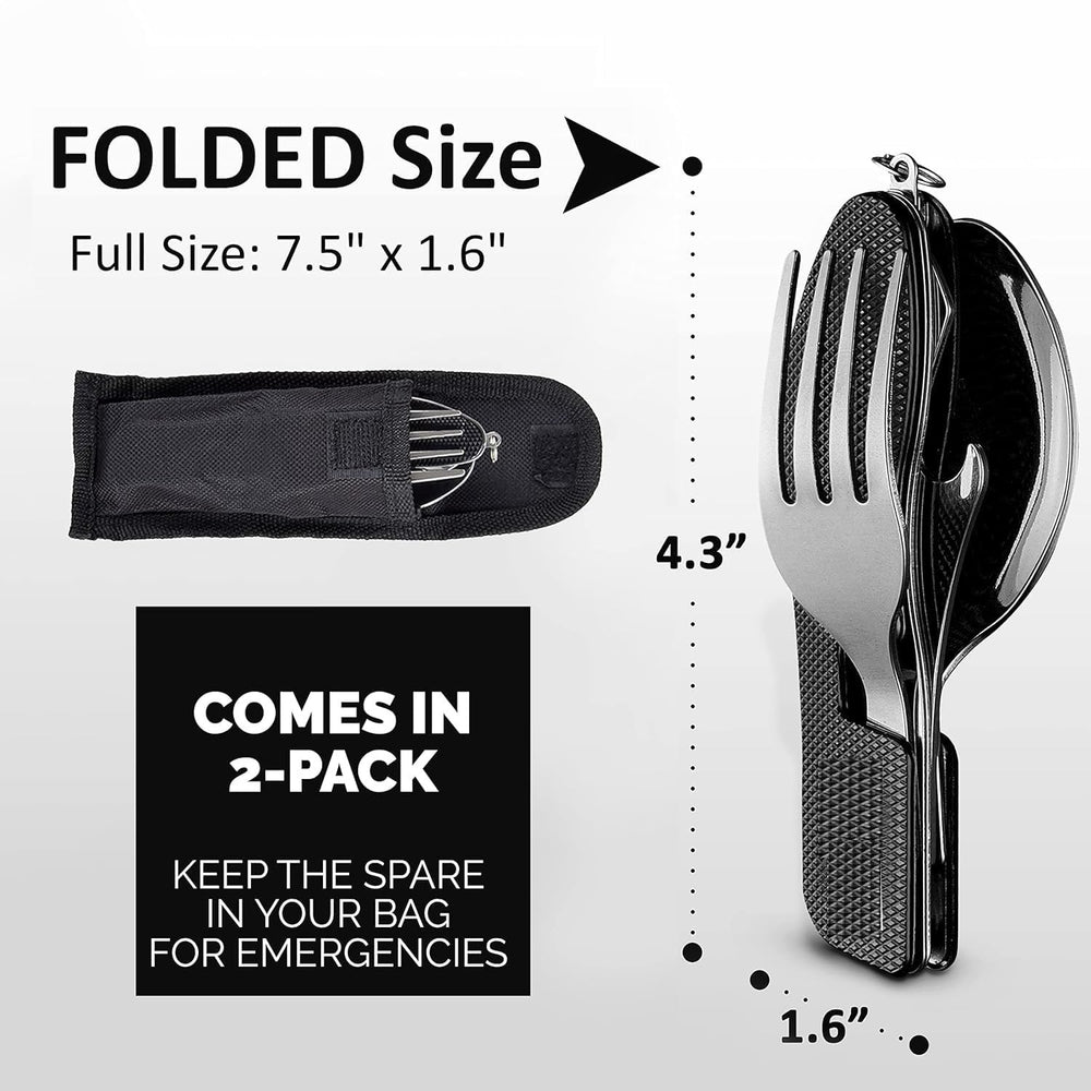 Camping Utensils, Portable Stainless Steel Spoon, Fork, Knife & Bottle Opener Combo Set - Travel, Backpacking Cutlery Multitool, Orange image 6