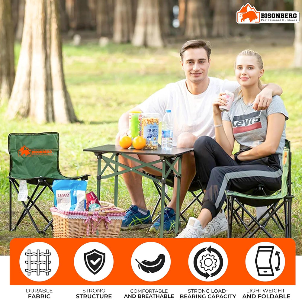 BISONBERG Aluminium Folding Camping Table With 4 Folding Chairs & Carrying Handle | Height Adjustable Table For Camping, Fishing, Hiking, Travel, Picnic, Beach - Aluminum (Square) image 6