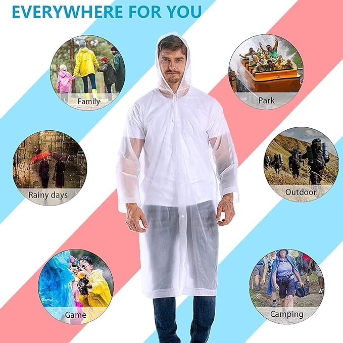 Rain Coat For Men & Women Universal Raincoat Knee Length waterproof hooded translucent eva Multicolour XL image 2