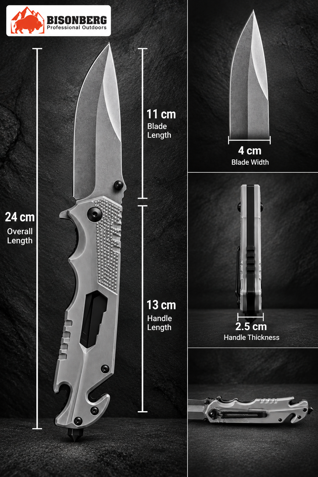 BISONBERG|Premium Multi-functional Rescue Folding  Pocket knife for camping,hiking, and outdoor|