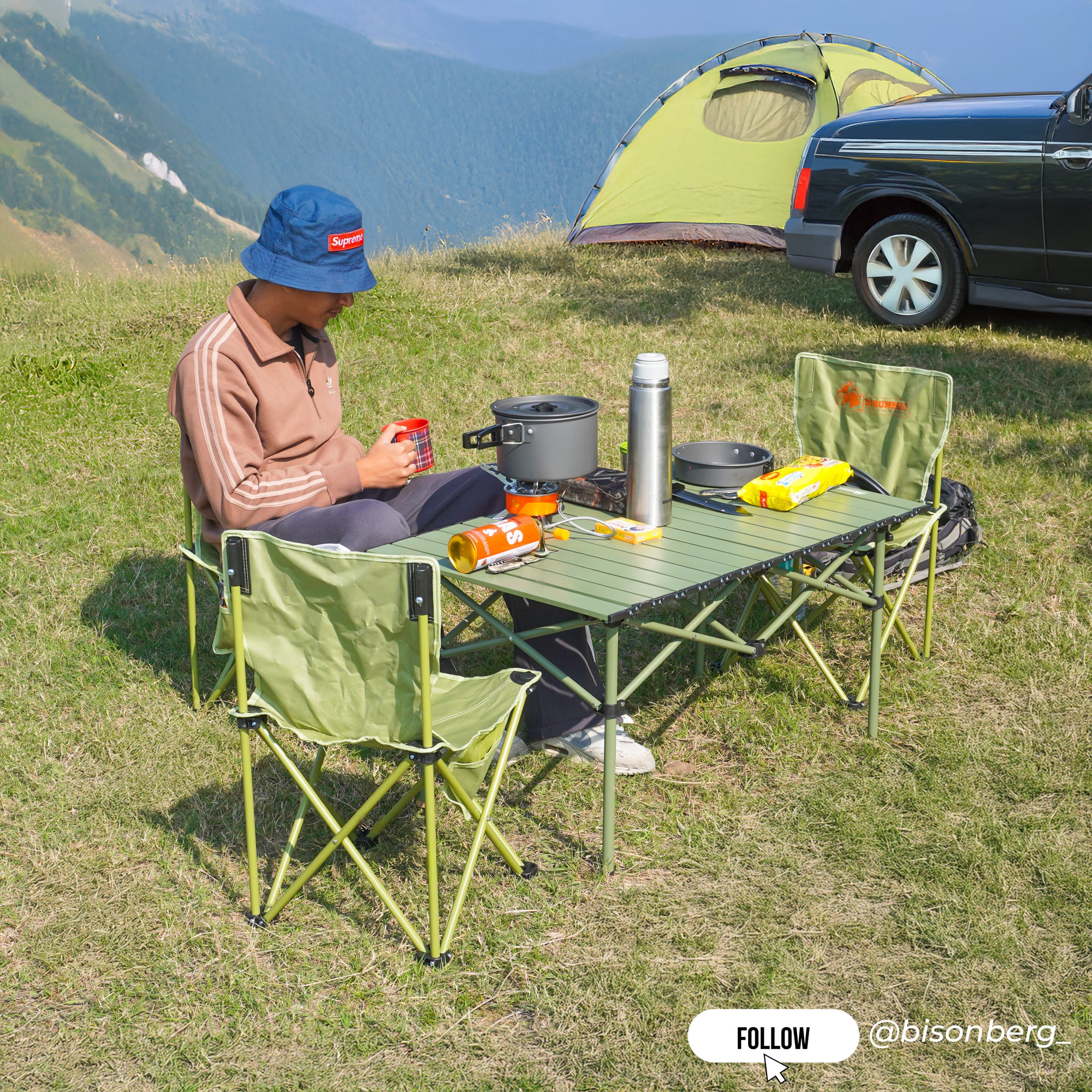 BISONBERG Aluminium Folding Camping Table Adjustable Height Table for Camping, Fishing, Hiking, Travel, Picnic, Beach - Aluminum (Square) image 5