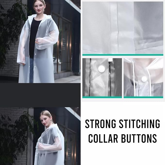 Rain Coat For Men & Women Universal Raincoat Knee Length waterproof hooded translucent eva Multicolour XL image 3