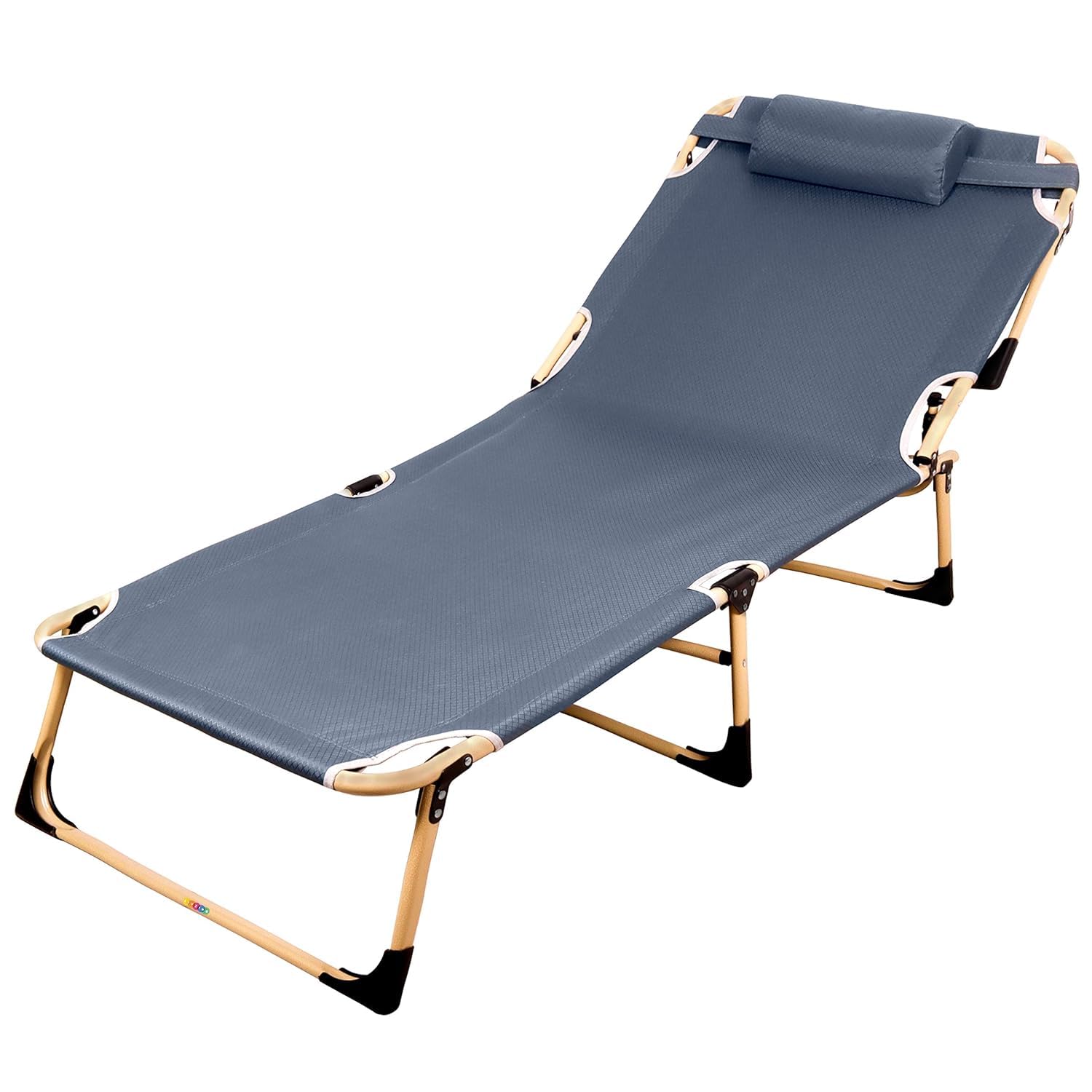 Portable Folding Bed Cot | Adjustable Recliner with Pillow | Multi Position Relax Folding Recliner Chair with Headrest for Camping Outdoor Activities - Alloy Steel, 193x28cm image 0