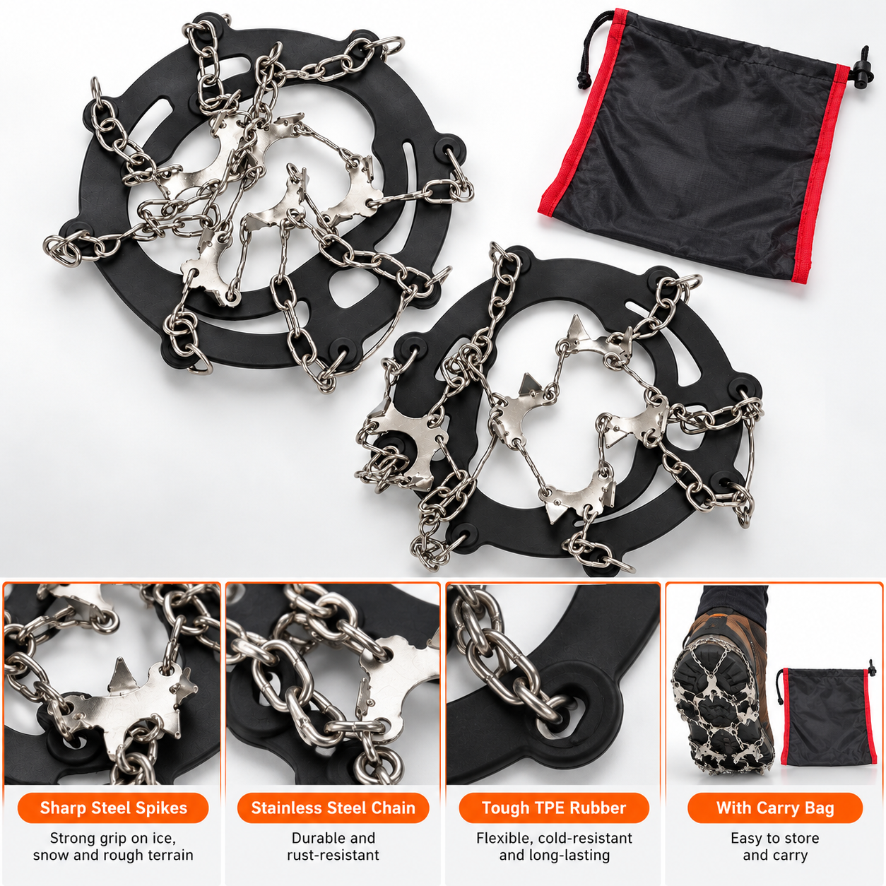 BISONBERG Premium Ice Traction Crampons – Anti-Slip Snow and Ice Grips