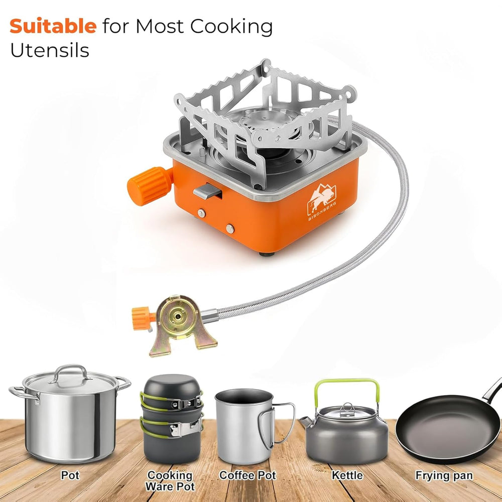 BISONBERG Camping Gas Stove, Portable Lightweight Folding Stainless Steel Furnace with Storage Bag for Outdoor Cooking, Picnic image 4