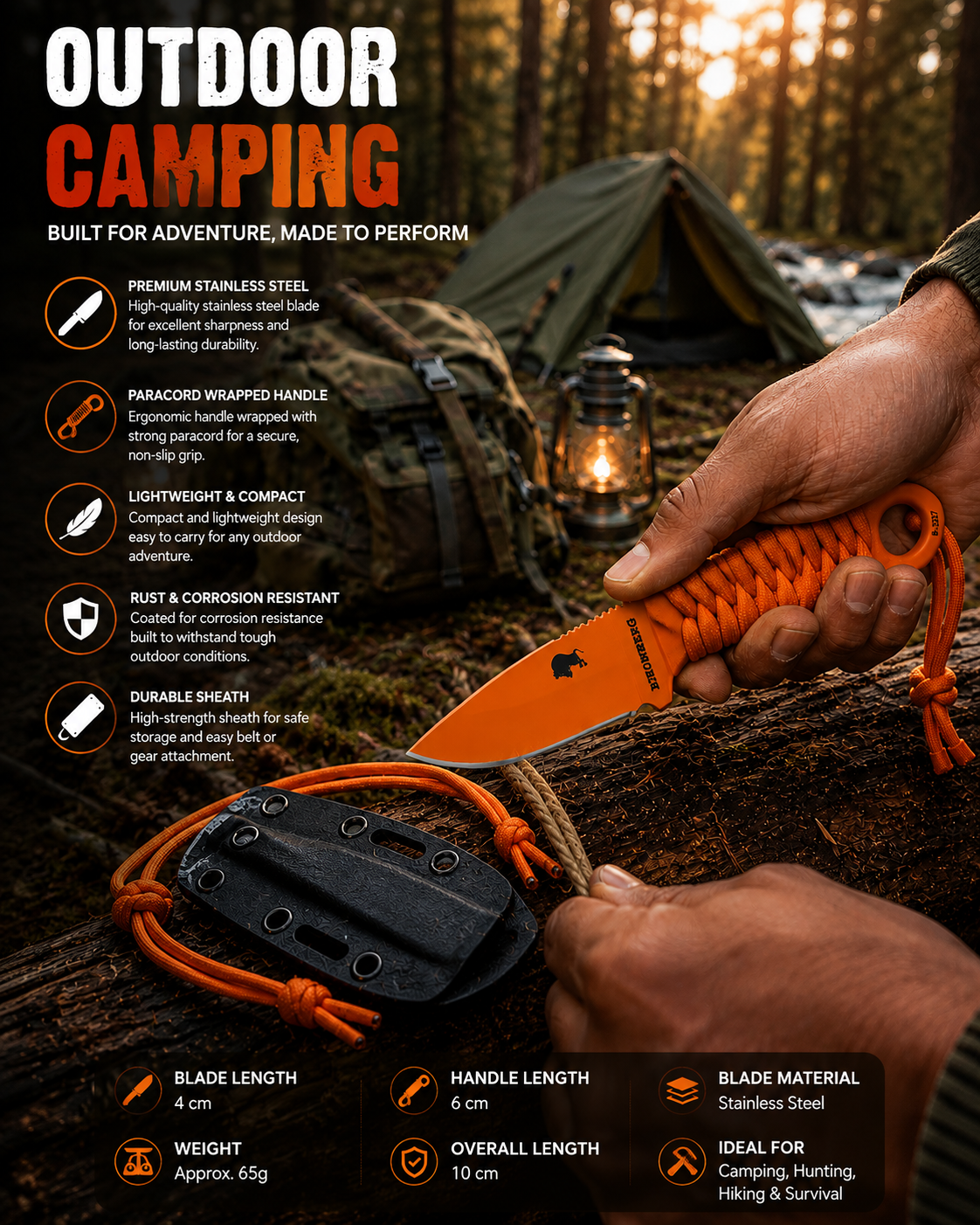 Bisonberg l  fixed Blade,Skeleton Handle,Kitchen Utility And Outdoor Camping Knife, Cutter|