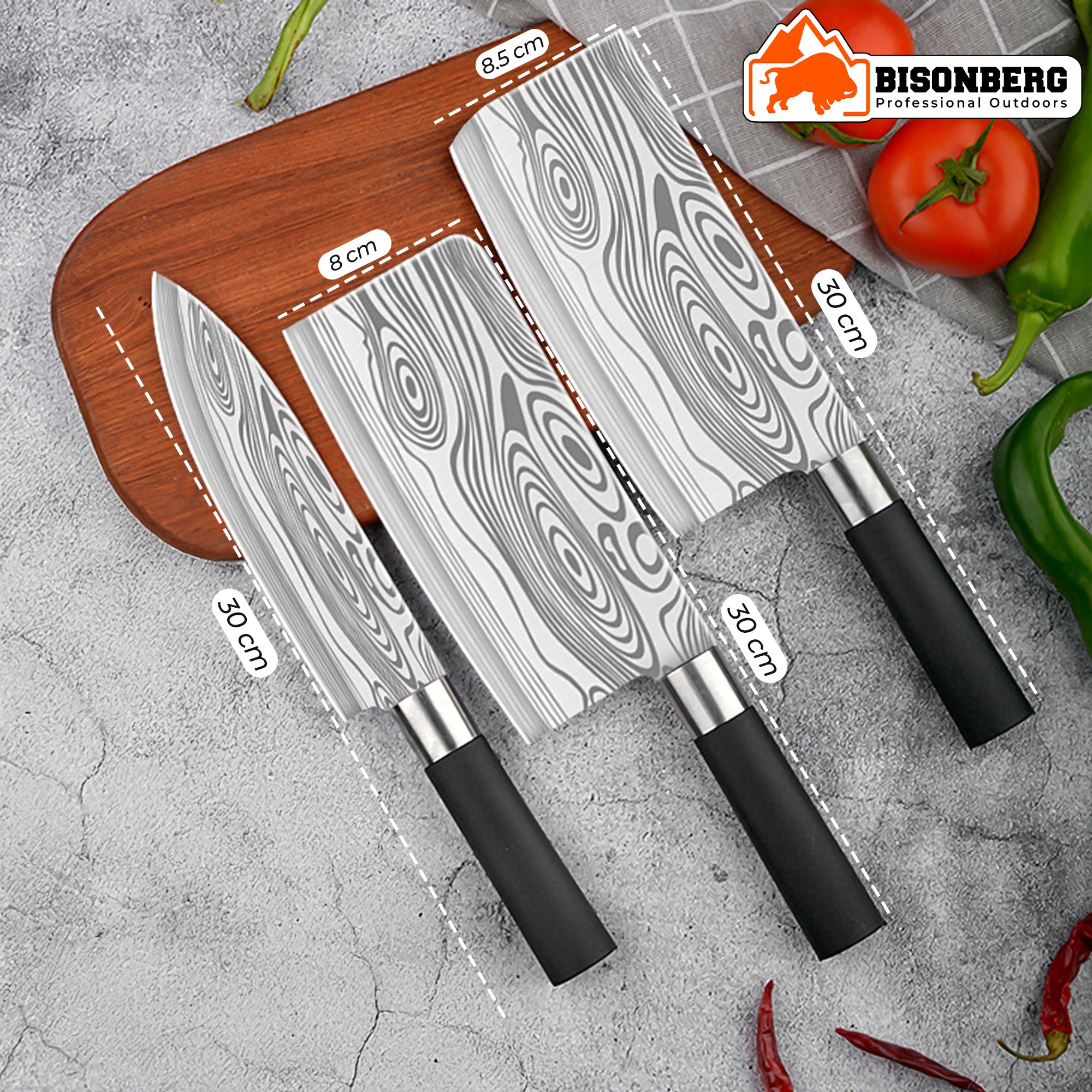 Stainless Steel Professional Kitchen Knife Set, Meat Knife, Chef's Knife with Non-Slip Handle for Home Kitchen and Restaurant 3 Piece Set image 5