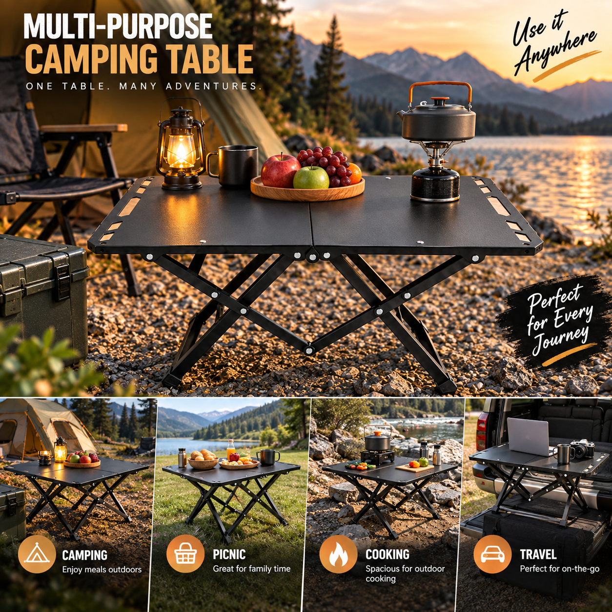 BISONBERG Portable Folding Camping Table|Heavy-Duty Outdoor Folding Table