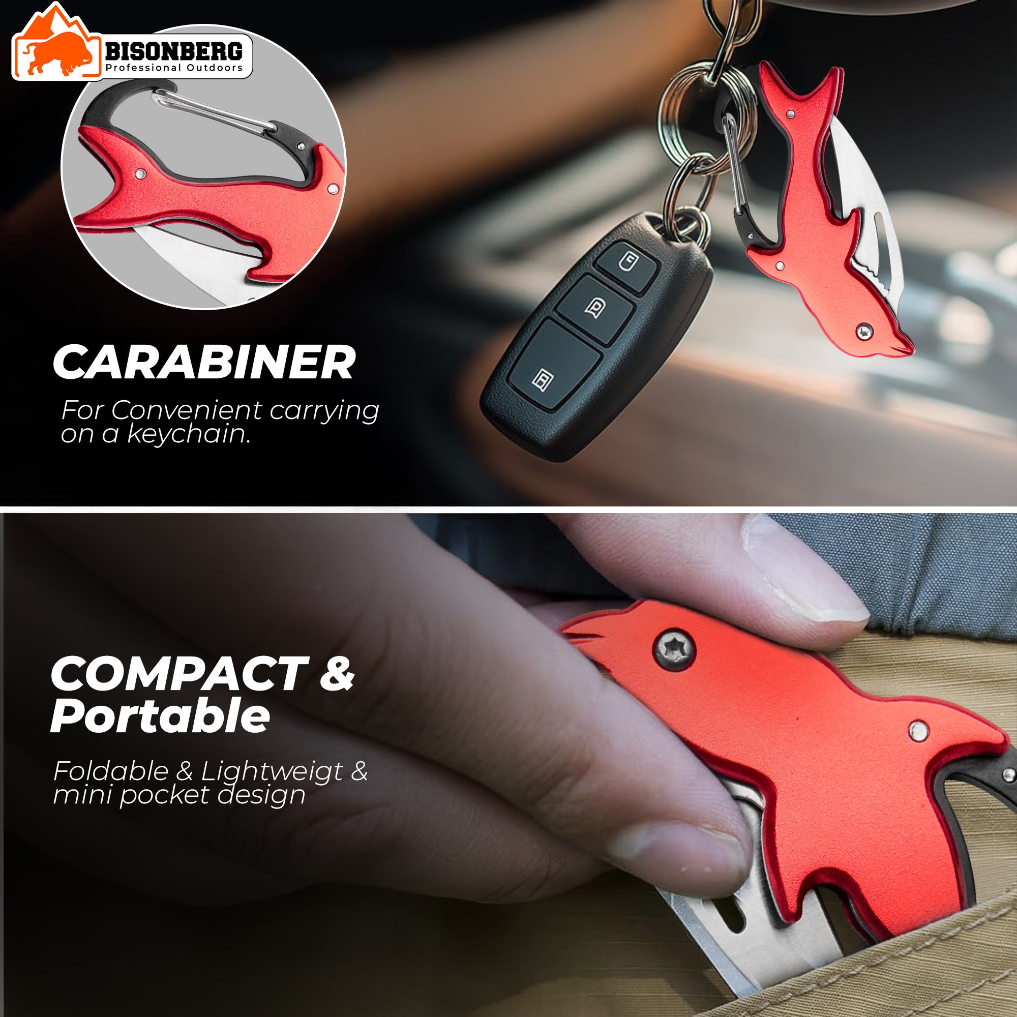 Bisonberg Dolphin Shape Folding Pocket Knife with Carabiner Clip – Mini Stainless Steel Utility Knife for Outdoor, Camping, Fishing, and Everyday Carry – Lightweight and Portable image 3