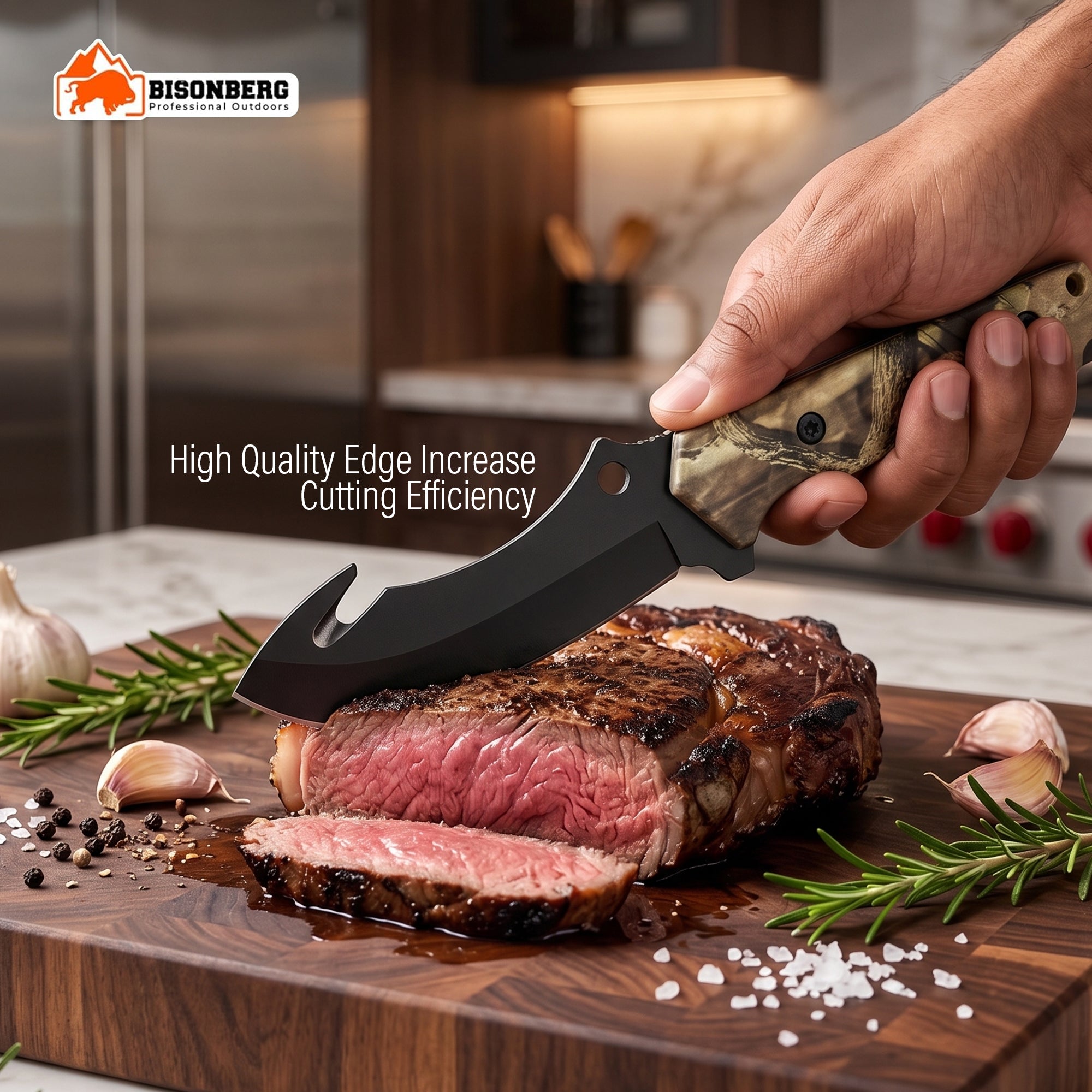 Bisonberg Tactical Fixed Blade Hunting Knife with Sheath | Outdoor Camping & Survival Knife