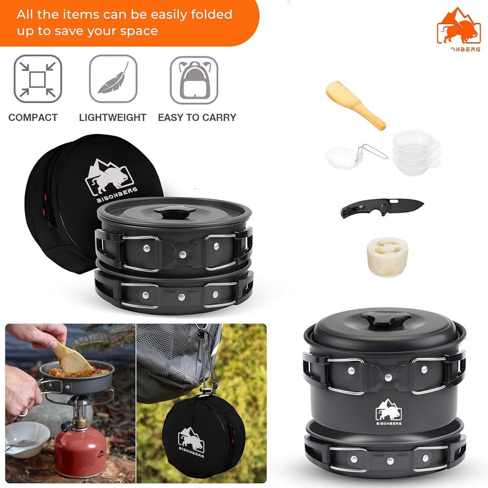 11 Pcs Camping Cookware Set, Mess Kit, Camping Accessories for Outdoor, Camping Utensils with Carry Bag, Camping Bowl Pot Pan Set - Nonstick Aluminum - for 3 People Without Kettle image 6