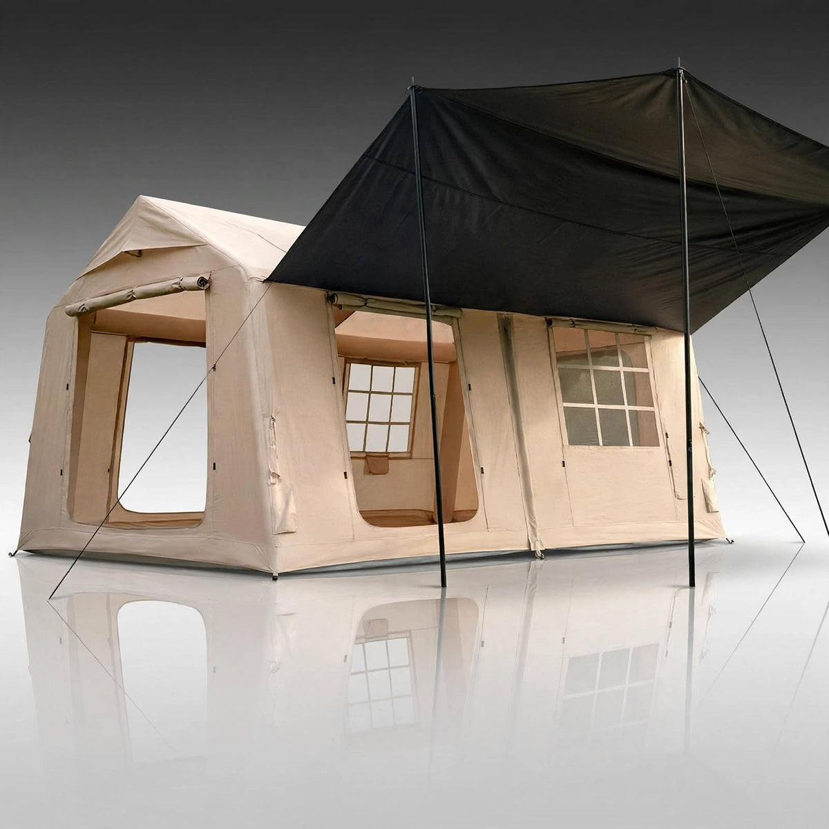 Bisonberg| Premium -Inflatable Camping a Air Tent – Waterproof Large Outdoor Family Shelter|Spacious Canvas Camping Tent with Large Awning Outdoor &  Adventure