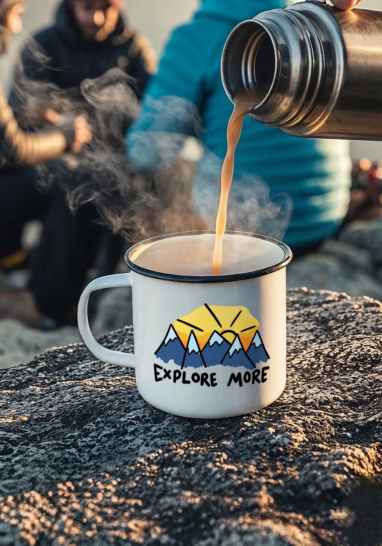 Camping Enamel Mug 300ml – “Explore More” Mountain Design Coffee Cup | Lightweight Outdoor Travel Mug for Camping & Trekking