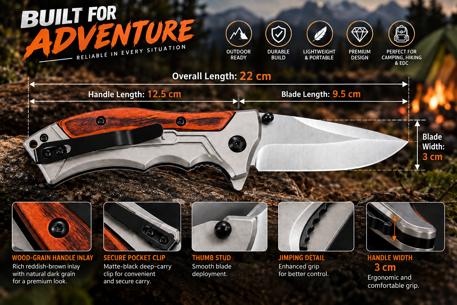 BISONBERG Premium Multi-functional Folding  Pocket knife for camping,hiking, and outdoor|