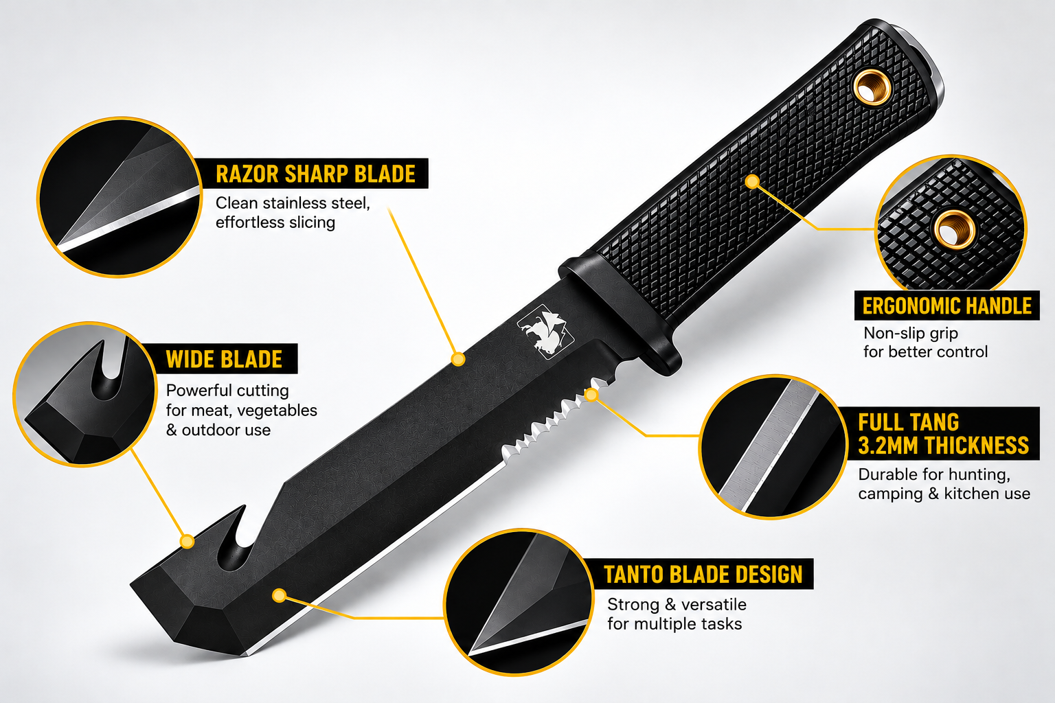 BISONBERG Kitchen Meat Knife for Chopping, Dicing and Mincing, Professional Chef Blade for Home Kitchen and Outdoor Camping (Cap Opener)