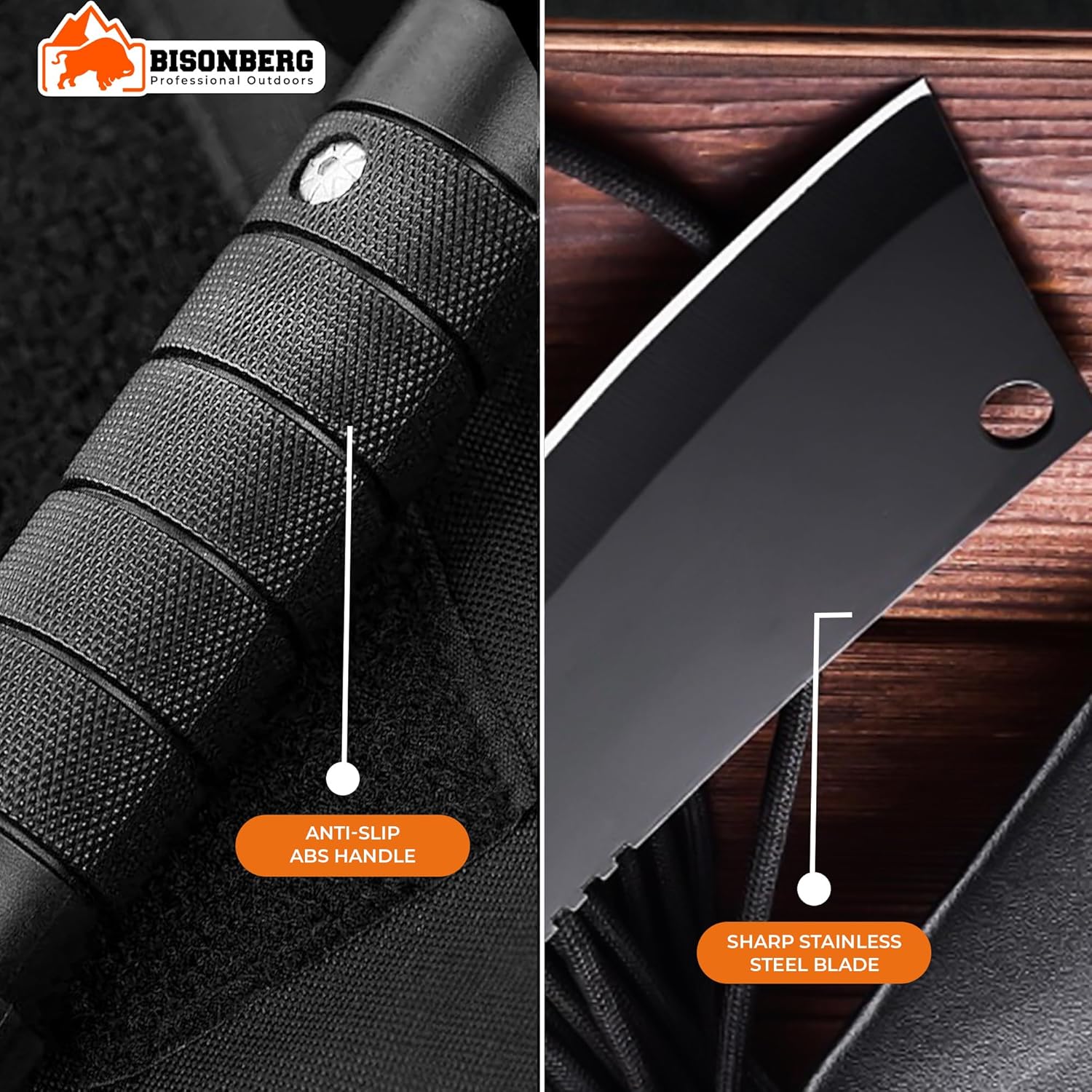 BISONBERG Kitchen Utility Knife, Meat Knife Manual, Portable for Home and Outdoor Cooking, Black image 4