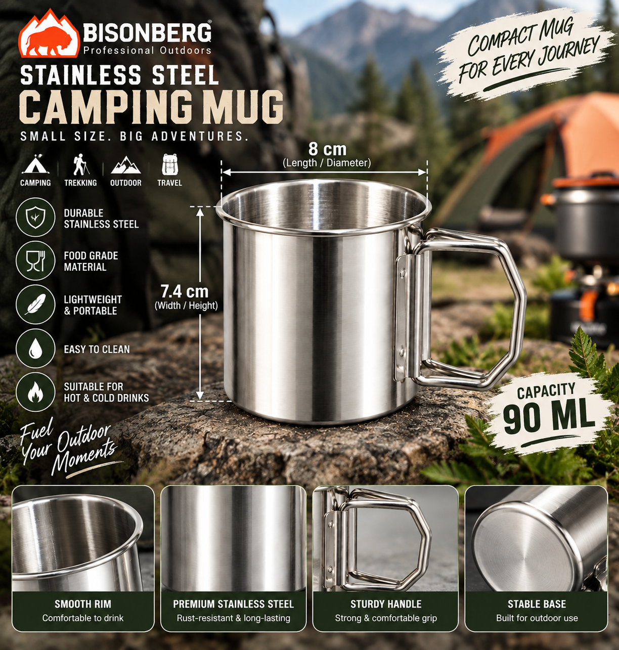 BISONBERG Stainless Steel Outdoor& Travel  Camping Cup