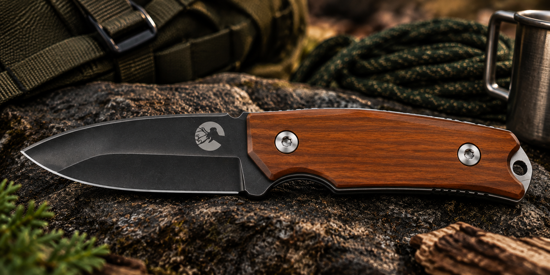 Bisonberg | Premium Wooden Handle  Fixed Blade Knife  | Outdoor Camping & Survival Knife