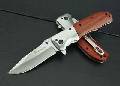 Premium Stainless Steel Folding Camping & Outdoor Knife – Wooden Handle & Pocket Clip Daily Utility