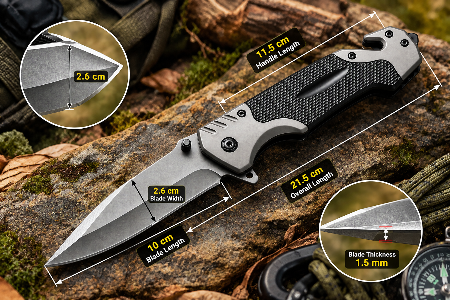 BISONBERG|Folding Pocket Glass Window Breaking Camping and Outdoor Knife |Car Rescue Emergency Seat Belt Cutter