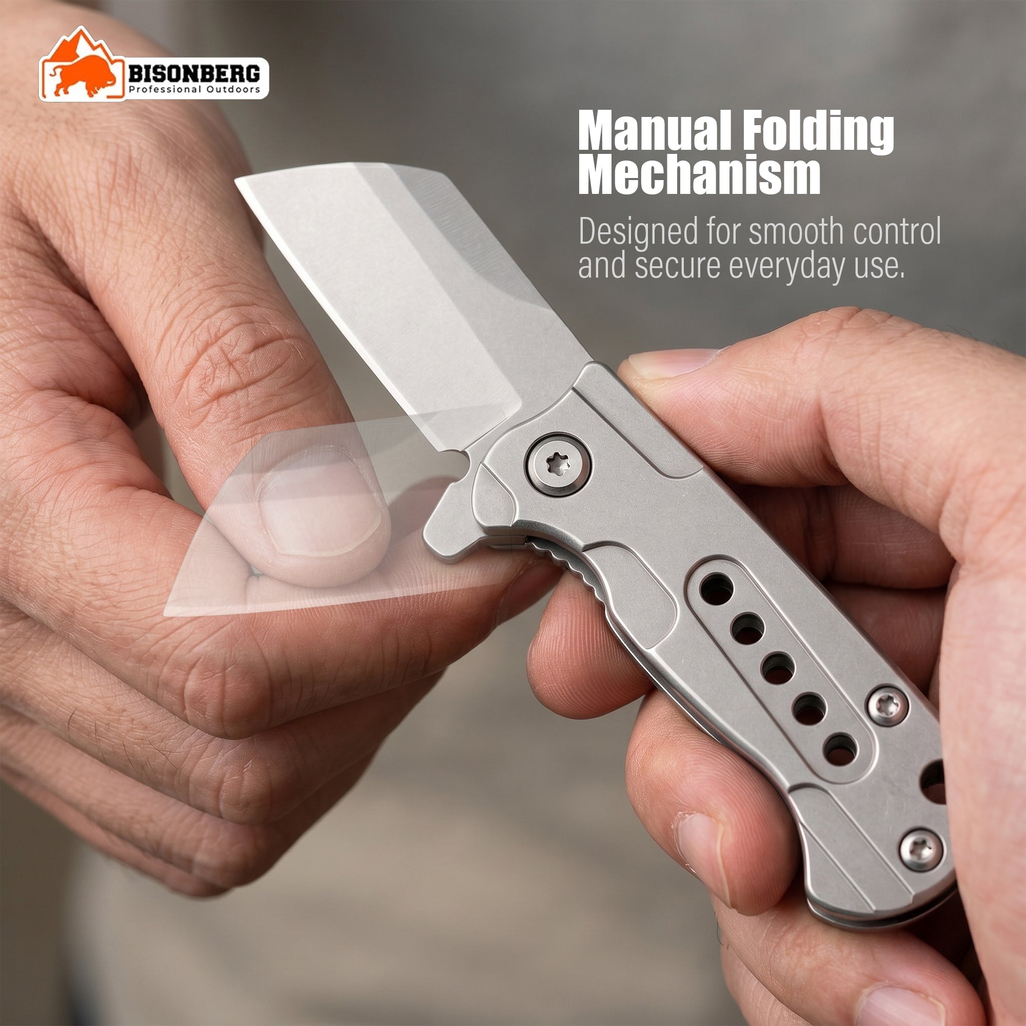 Bisonberg Mini Folding Cleaver Pocket Knife | Stainless Steel EDC Utility Knife for Camping, Hiking & Outdoor Use