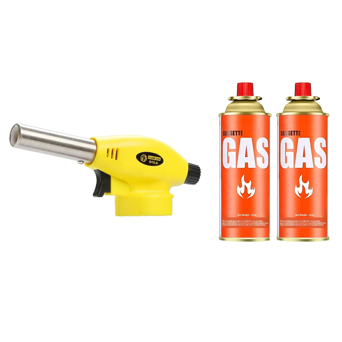 Cloudberry Automatic Camping Gas Torch Blowtorch Welding Flame Gun Food Gun Butane Gun Torch with Butane Gas Canister 225 GM (Flame Gun with 2 Butane Canister) image 0