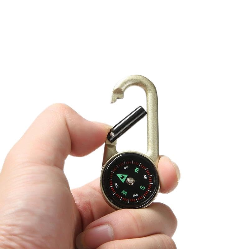 3 in1 Multifunction Compass Carabiner Clip Keychain Thermometer Guiding Keyring for Outdoor Hiking Camping Climbing Hunting Travelling, Pack of 1 image 0