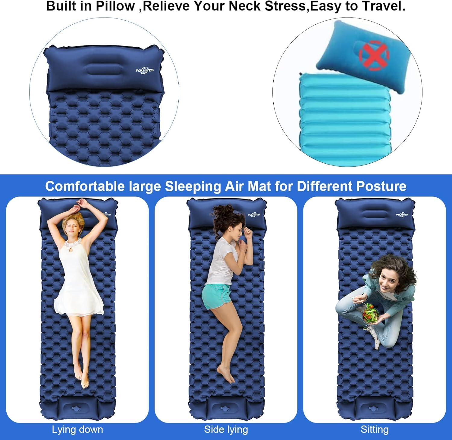 Sleeping pad for Camping, Mat with Built-in Foot Pump & Pillow, Inflatable Air Mattress, Compact Sleeping pad, Sleeping Mat for Hiking Traveling Tent image 6
