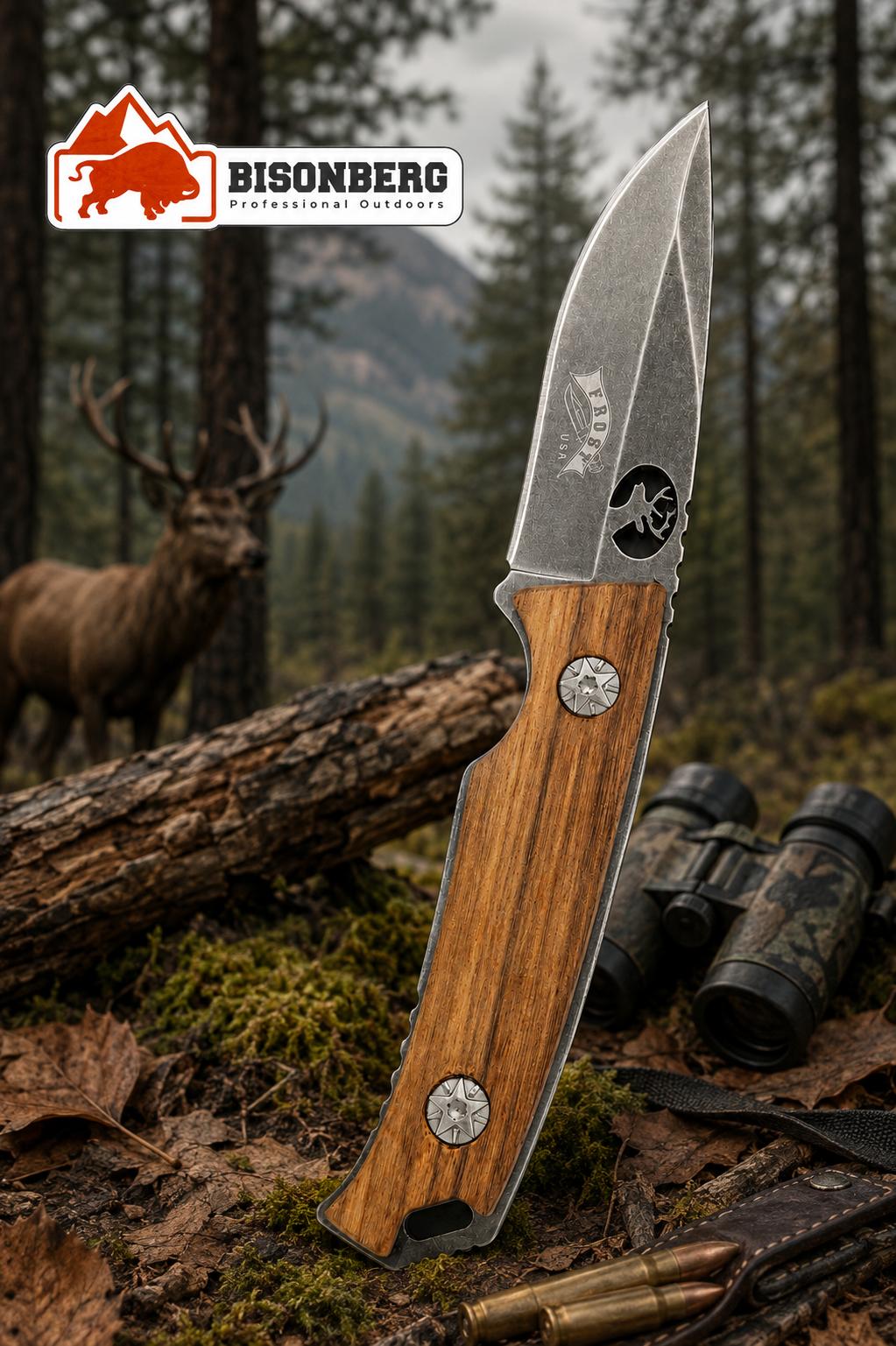 Bisonberg l Fixed Blade Wooden Handle Knife  | Outdoor Camping & Survival Knife