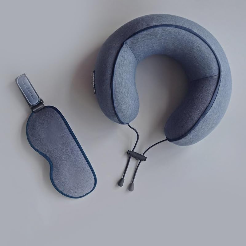 Neck Pillow with Sleeping Eye Mask Combo for Travelling Airplane Travel Pillow Comfortable Head Rest Neck Holder Pillow - Blue image 1