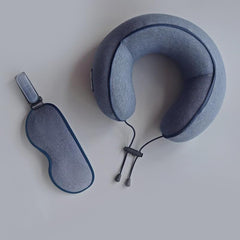 Neck Pillow with Sleeping Eye Mask Combo for Travelling Airplane Travel Pillow Comfortable Head Rest Neck Holder Pillow - Blue image 1