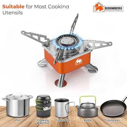 BisonBerg Ultra-Light Folding Camping Butane Gas Stove Burner with 4 Butane Cartridge, Aluminium image 6