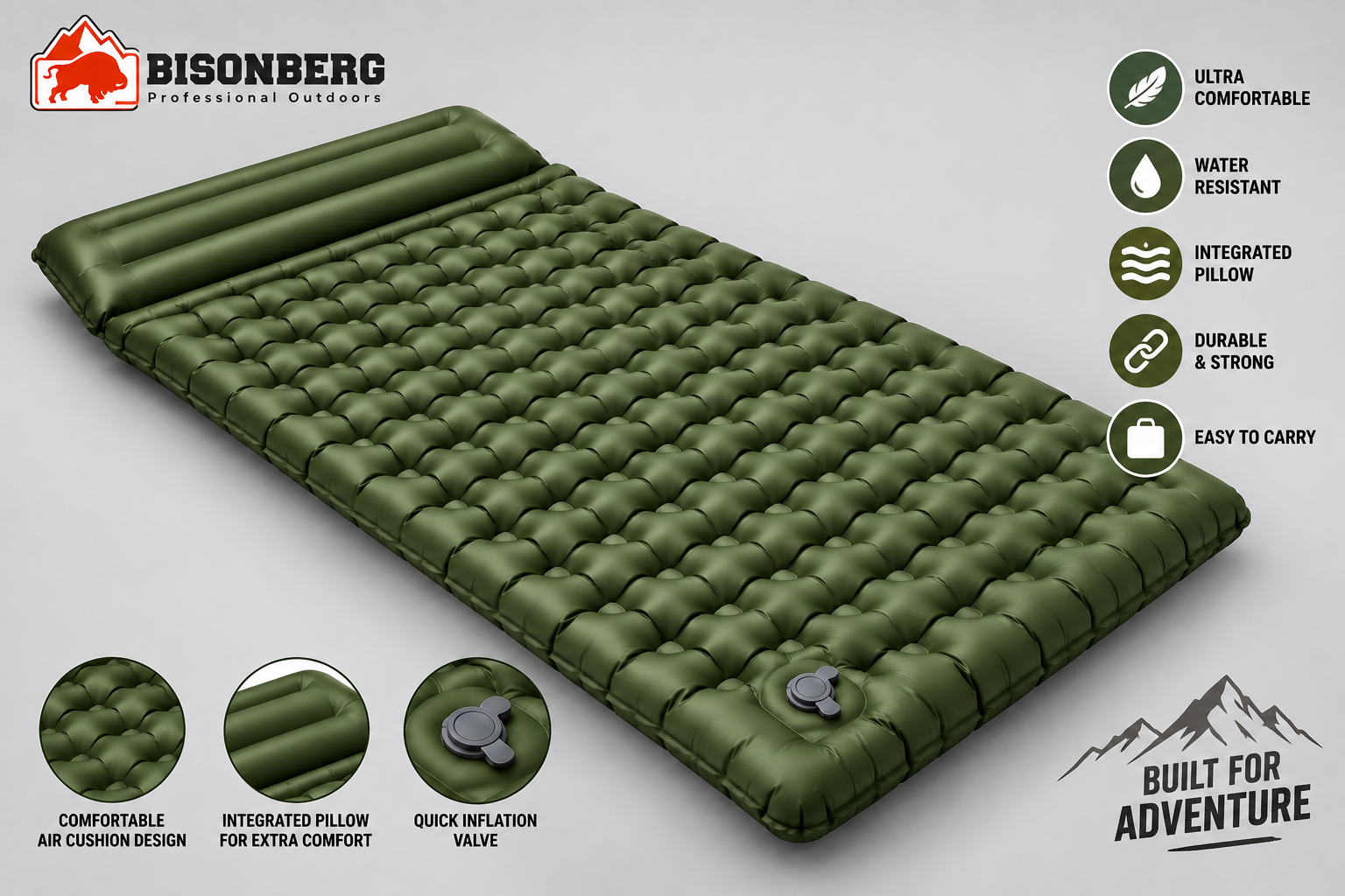 BISONBERG Double Camping  Infatble 2- Person Sleeping Pad With Built-In Foot Pump for Comfortable & Outdoor Sleeping Mattres