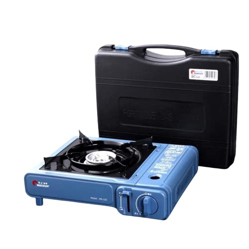 Alloy Steel Camping Portable Open Gas Stove Use Butane Gas Can As Chulha For Outdoor Travel Stove,Tracking (Blue) (Stove With Case) image 0