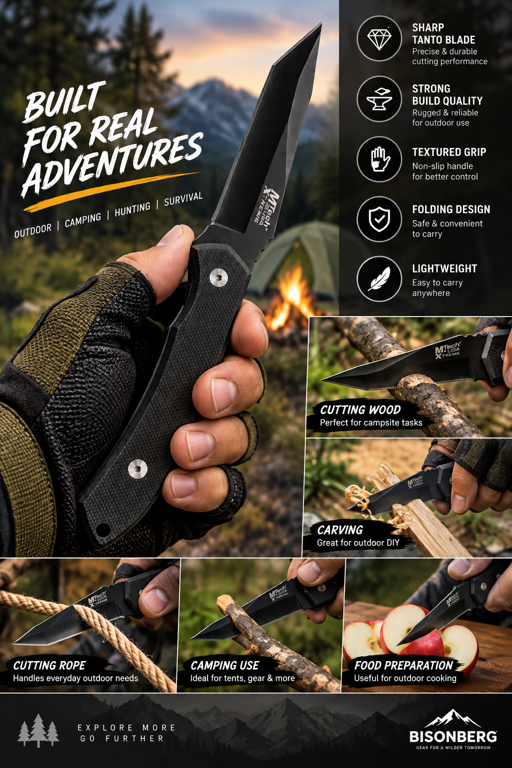 BisonbergBISONBERG |Professional Refurbished Fixed Blade , Rugged • Reliable • Adventure And Camping, Outdoor Knife