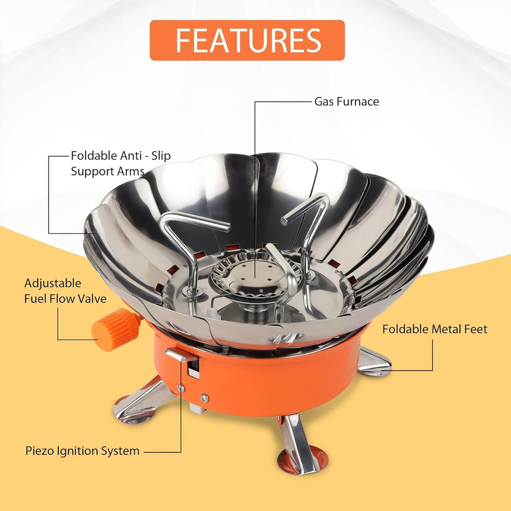 BisonBerg Stainless-Steel Mini Portable Camping Stove/Burner Stove with 4 Portable Butane Gas Canisters image 6
