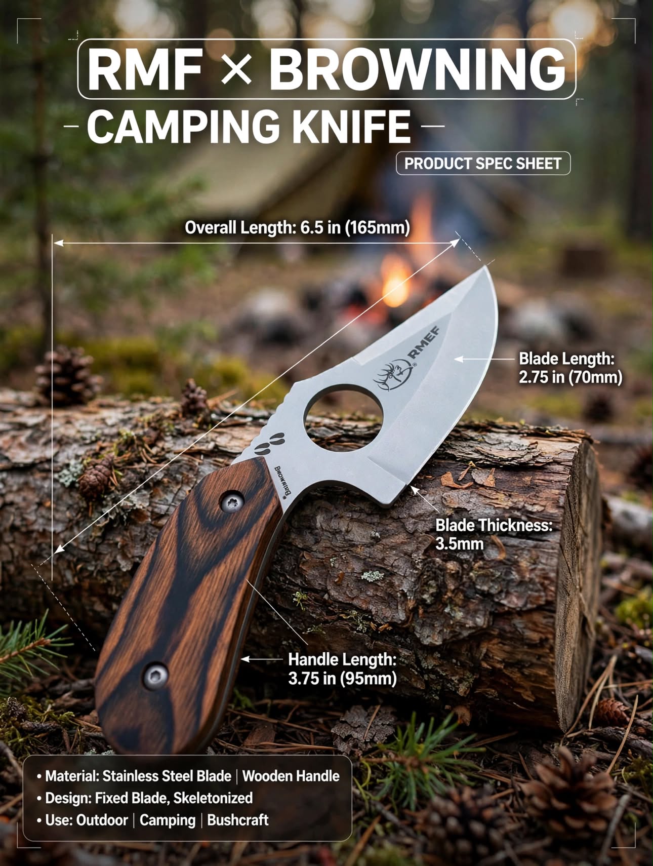 Kitchen Utility Knife, Wooden Handle, Professional Fruit and Vegetable Cutter, Portable- Knife Browning model 087 hunting knife with sheath