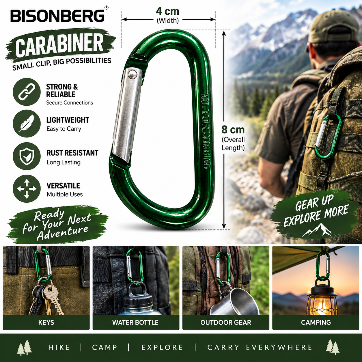 bisonberg|🔗 Strong & Durable Heavy-Duty Outdoor Aluminum Carabiner Clip