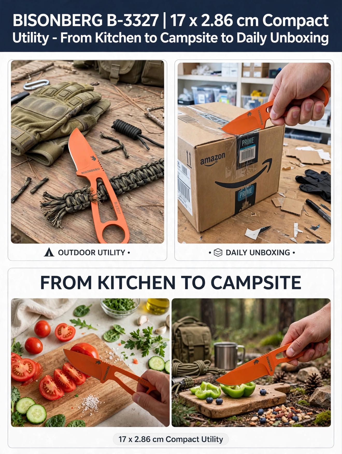 Bisonberg l  fixed Blade,Skeleton Handle,Kitchen Utility And Outdoor Camping Knife, Cutter|