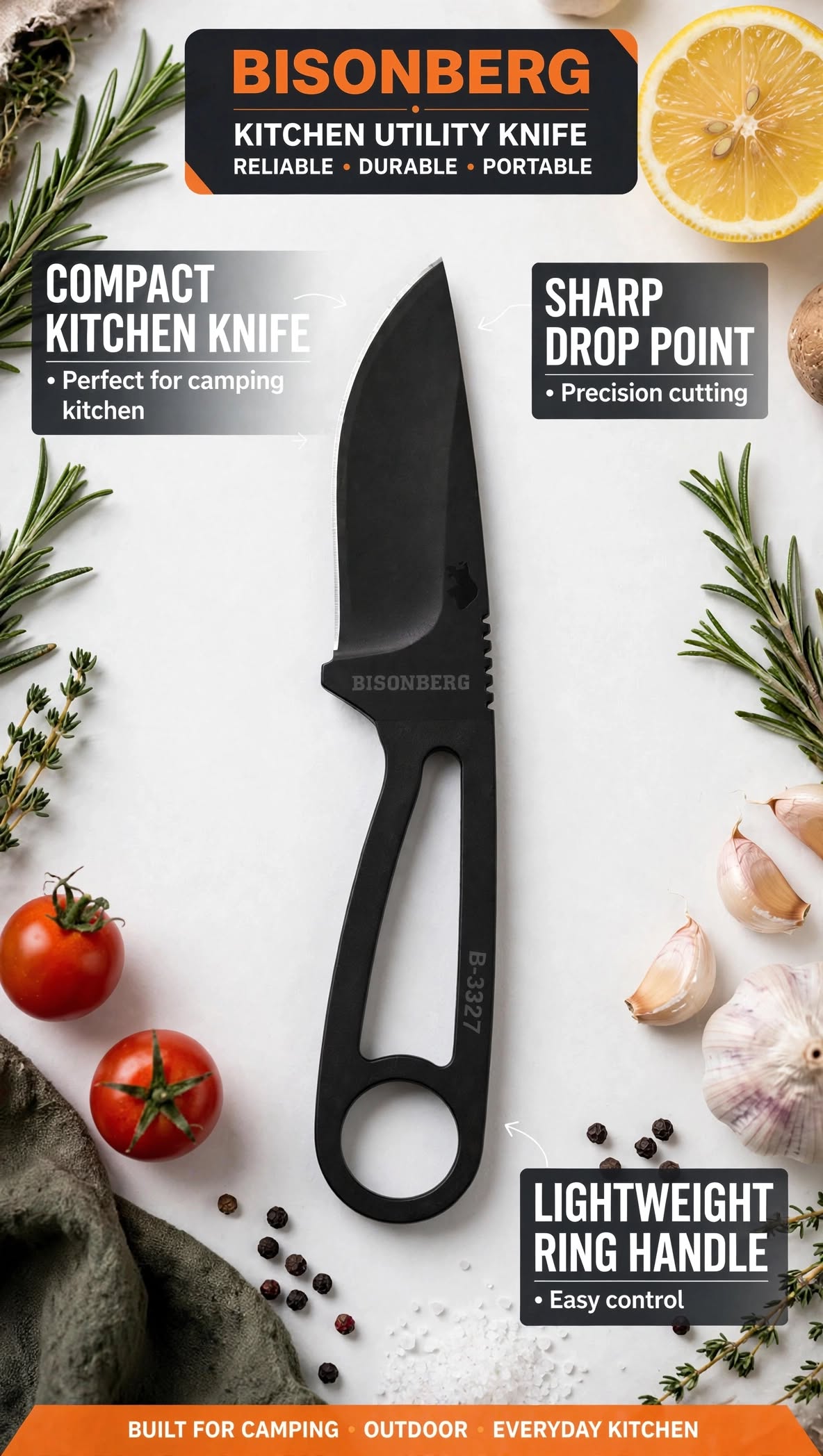 BISONBERG |Fixed Blade, Skeleton Handle Knife| Heavy Duty Survival Knife For Camping,Hunting & Outdoor Use