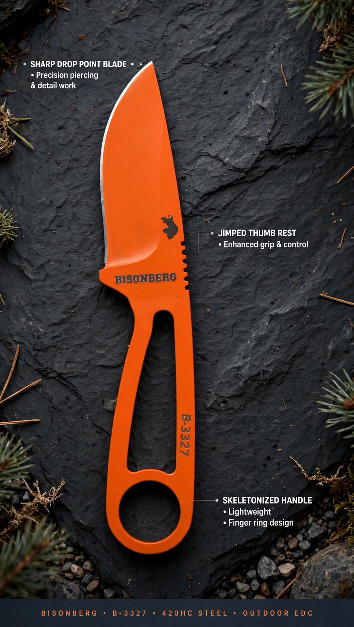 Bisonberg l  fixed Blade,Skeleton Handle,Kitchen Utility And Outdoor Camping Knife, Cutter|