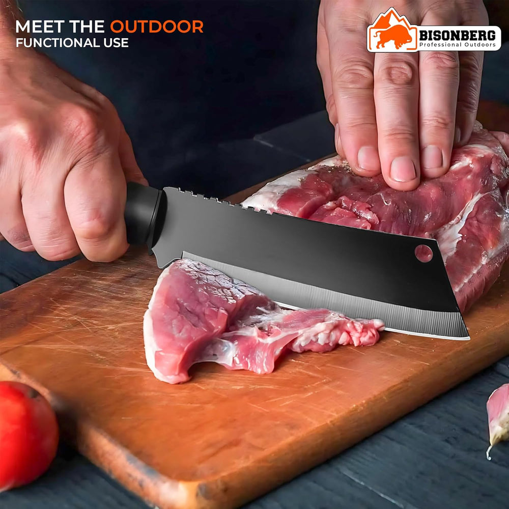 BISONBERG Kitchen Utility Knife, Meat Knife Manual, Portable for Home and Outdoor Cooking, Black image 5