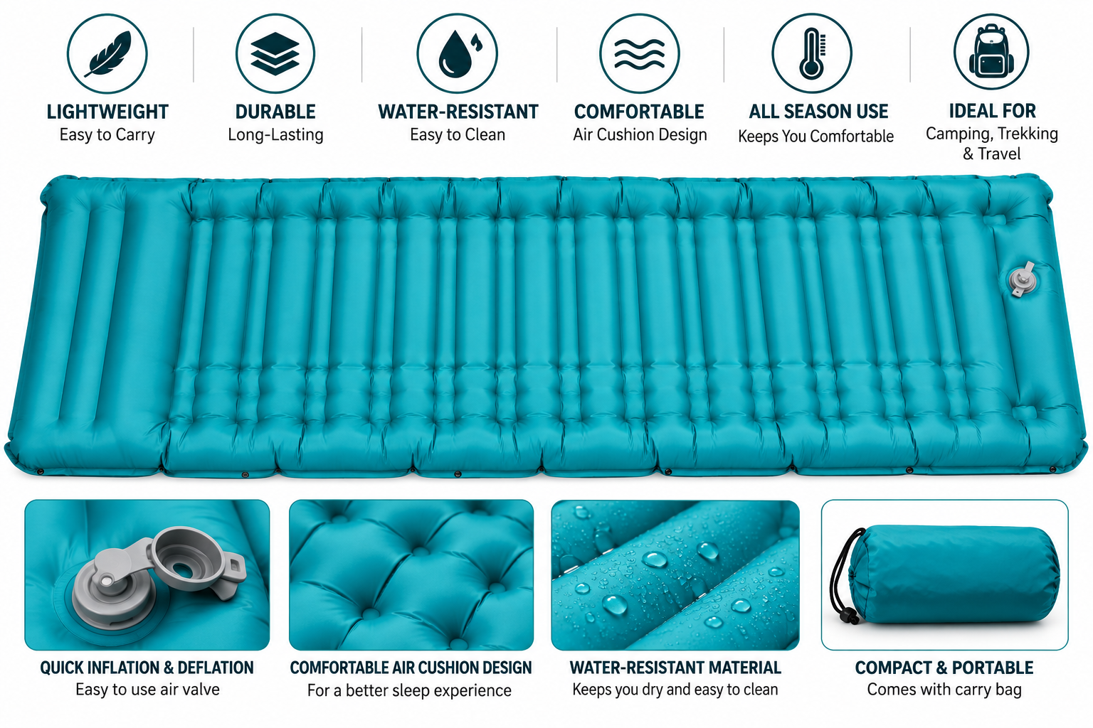 BISONBERG | Camping  Infatble 1- Person Sleeping Pad With Built-In Foot Pump for Comfortable & Outdoor Sleeping Mattres