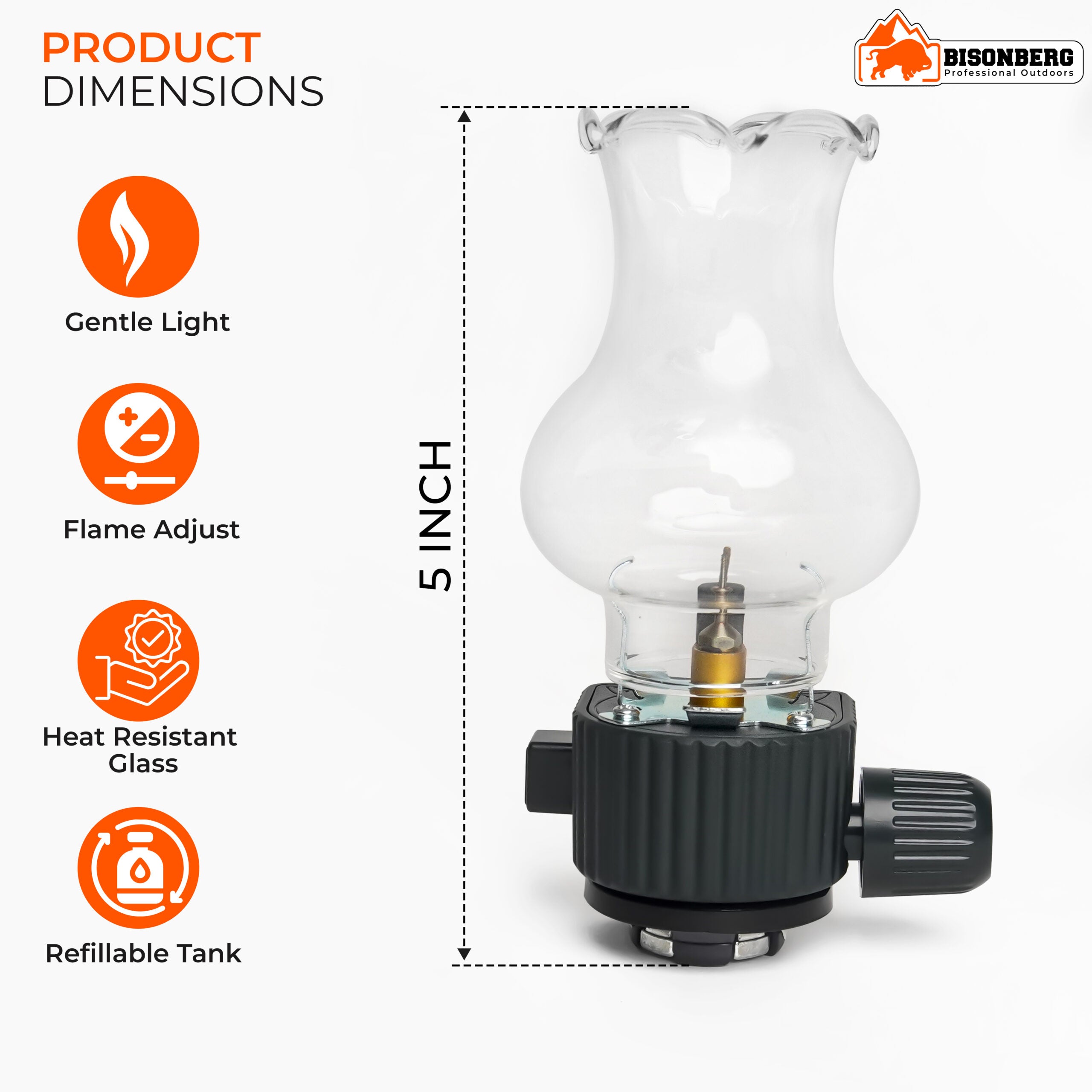 BisonBerg Vintage-Style Gas Camping Lantern – Adjustable Flame Lamp for Outdoor Use with Glass Globe and Refill Valve image 4