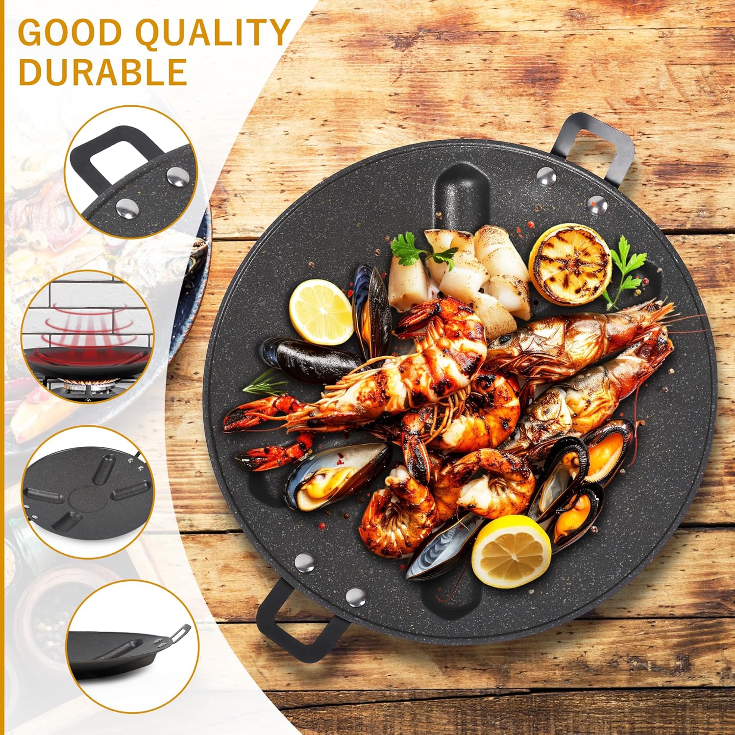 Non-Stick BBQ Grill Plate for Roasting, Cooking - Portable Stovetop, Indoor Outdoor Garden Camping, DIY Korean Barbecue Grill Pan Black image 3
