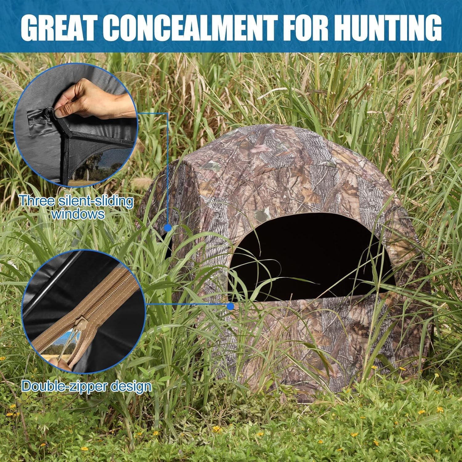 Hunting Blind, 270°View Portable Quick Setup Lightweight Camouflage Pop Up 3-Sided Ground Hunting Blind Tent with Portable Bag and Tent Stakes (Camo, 60 "Lx60 Wx64 H) image 4