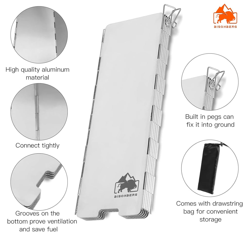 8 Plates Camp Stove Windshield, Folding Wind protection Aluminum Lightweight Compact Camping Burner Stove Windscreen with Carry Bag image 2