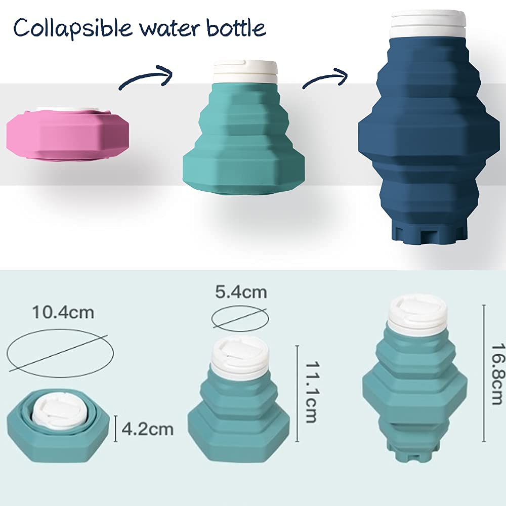 Collapsible Water Bottles 17oz BPA-Free Silicone Travel Sports Water Bottles Ultra Packable Foldable Portable Leakproof for Camping, Hiking Outdoor Indoor Sport - Blue image 1