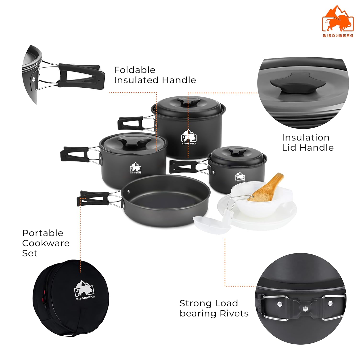 12 Pcs Camping Cookware Set, Mess Kit, Camping Accessories for Outdoor, Camping Utensils with Carry Bag, Camping Bowl Pot Pan Set - Nonstick Aluminum - for 4-5 People Without Kettle image 5
